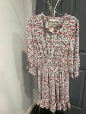 NWT Maje  Dress with Pink Floral Print and black abstract print.